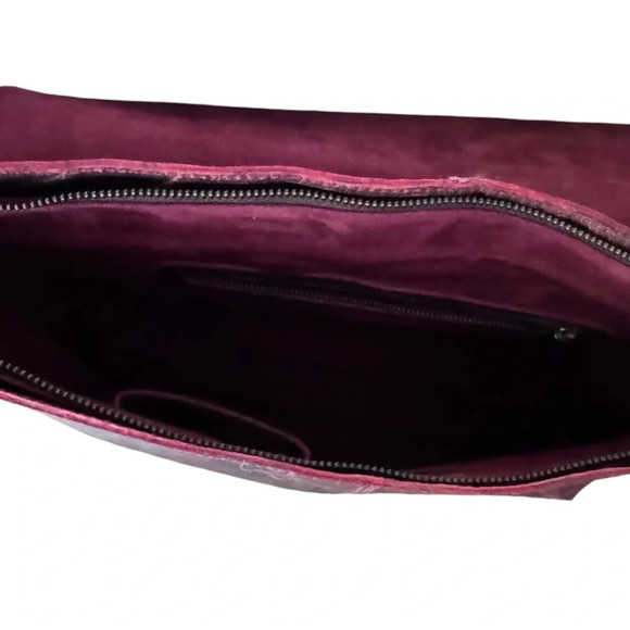 African Jaguar color sequin Leather suede lining Maroon messenger crossbody bag - Picture 4 of 5